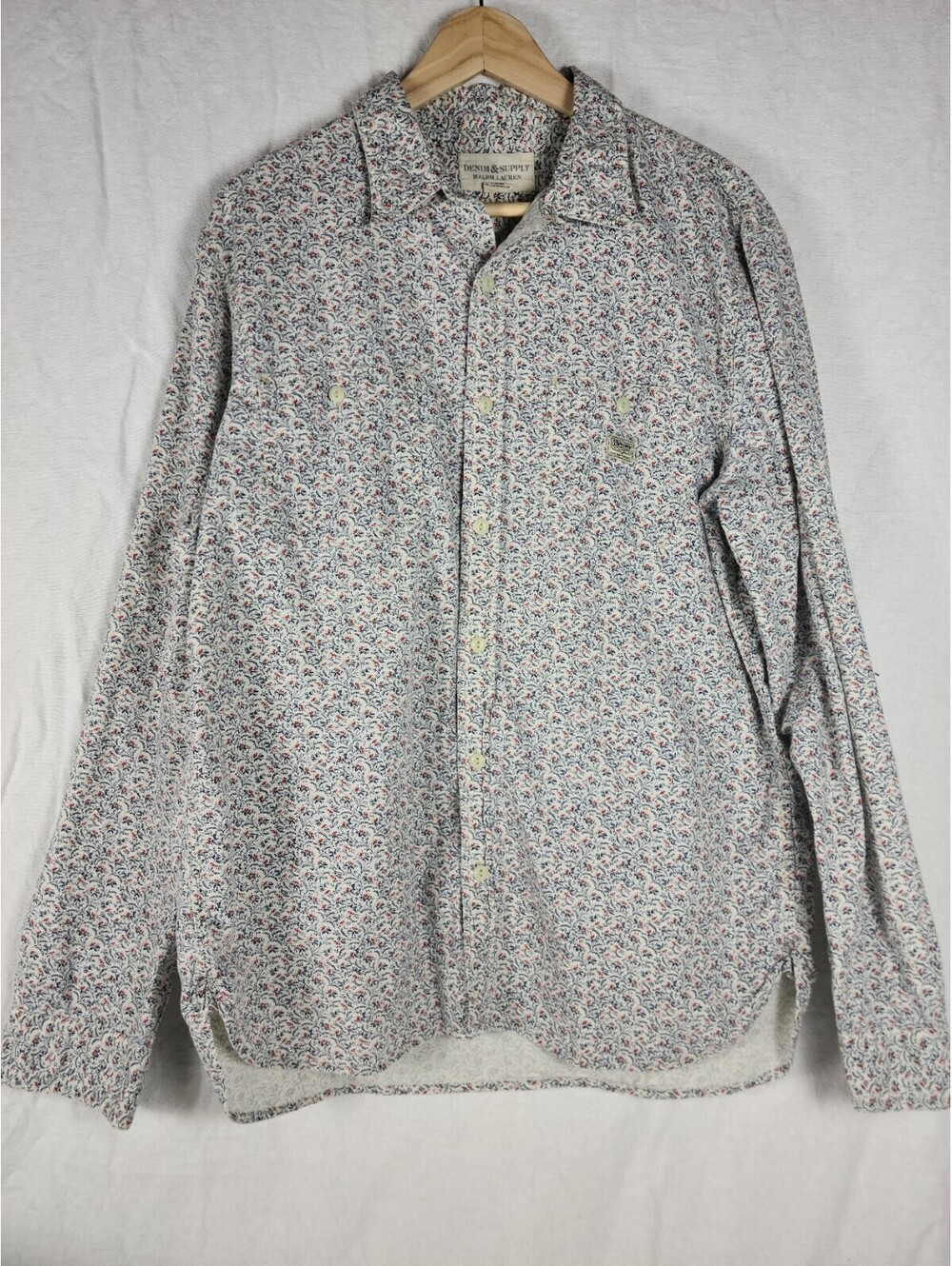 Denim & Supply Ralph Lauren Mens Button Up Red And Blue Floral XL